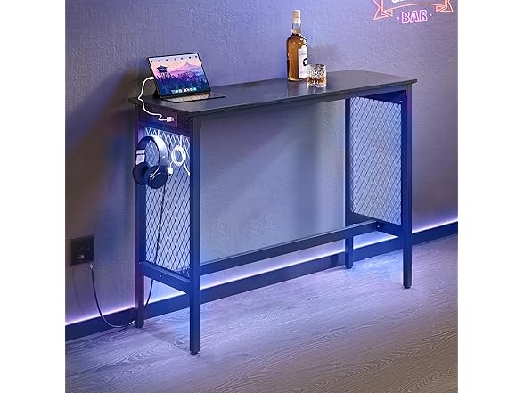 VASAGLE LED Narrow Powered Pub Table