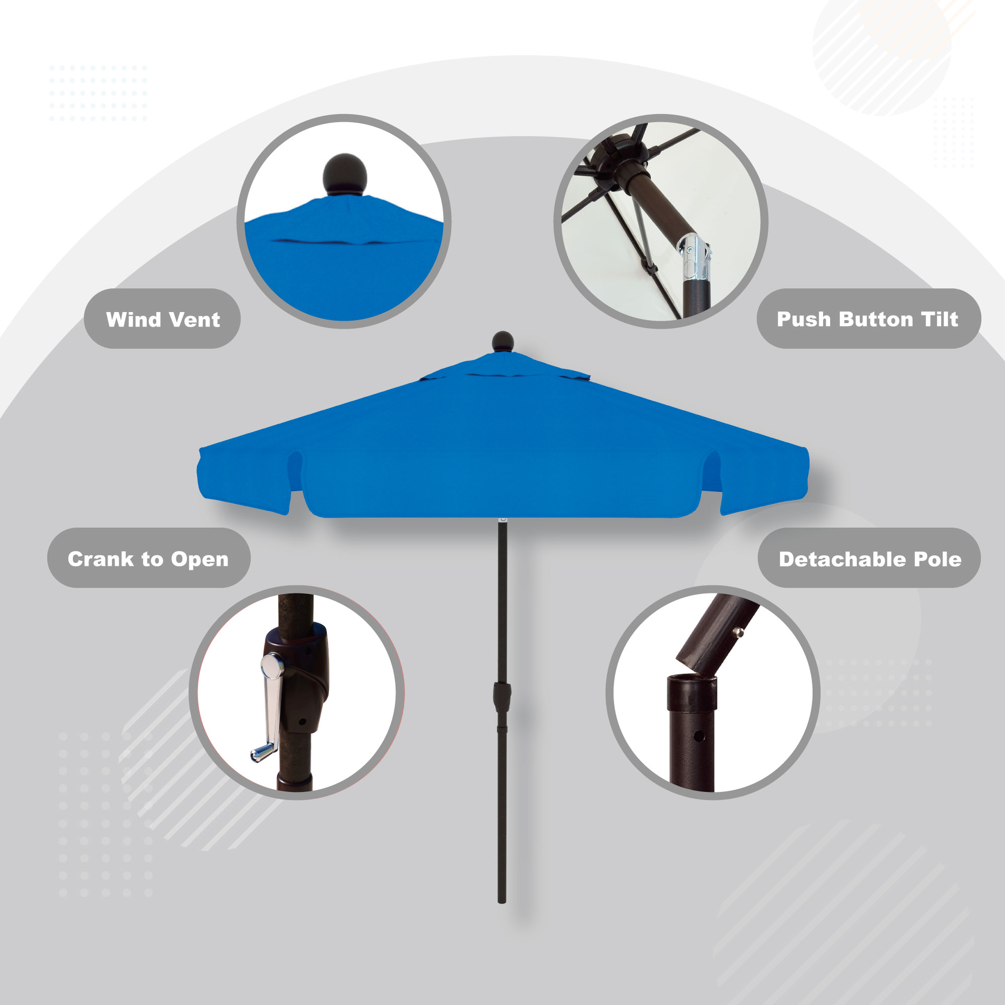 Astella 7.5' Rd Tiliting Aluminum Patio Umbrella - Gallery 19