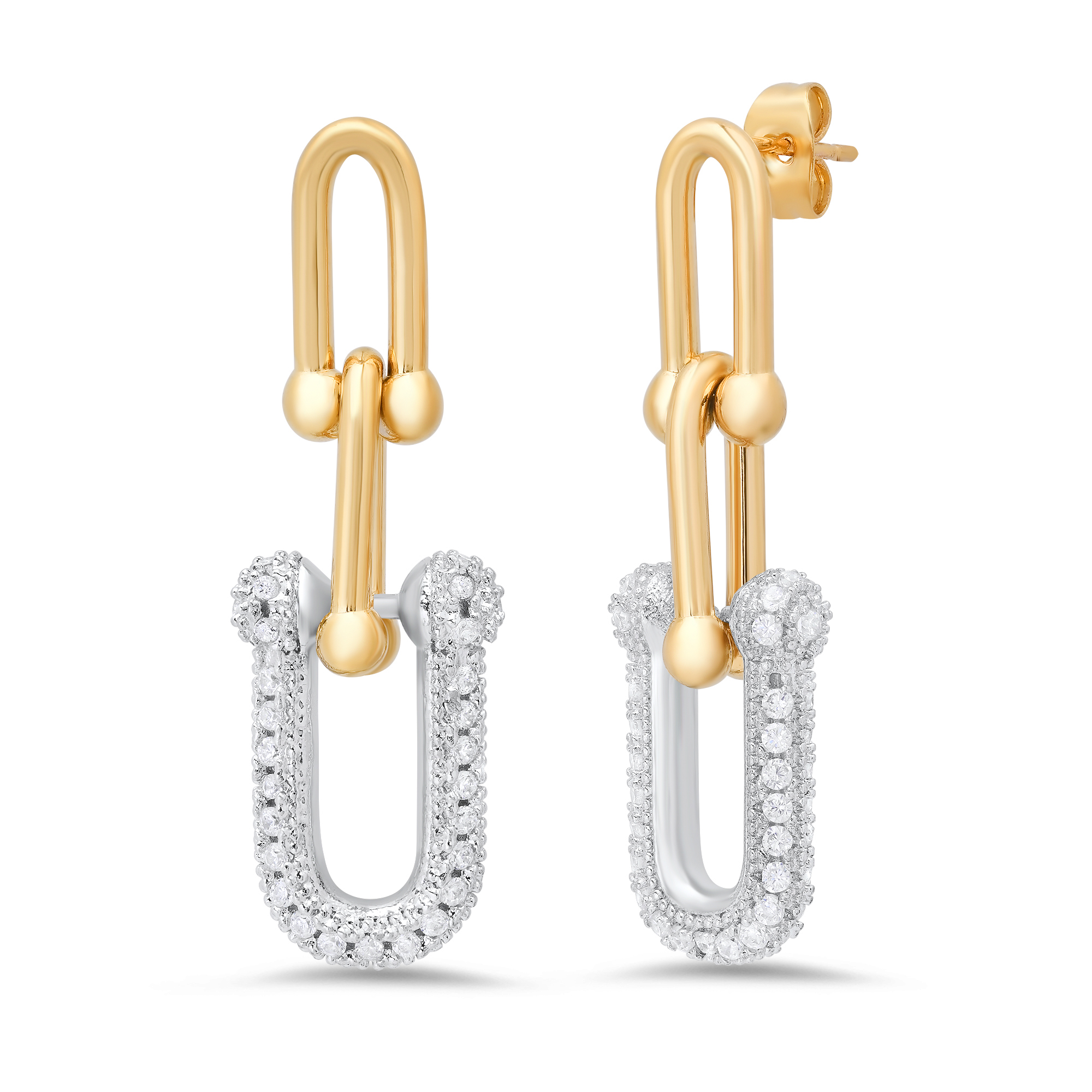 18K Gold Plated CZ Link Drop Earrings - Gallery 4