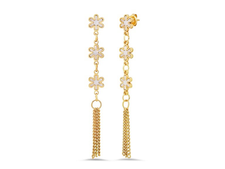 18K Gold Open Flower Tassel Earrings