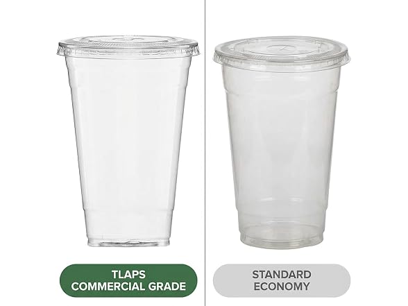 TLAPS 24 oz Crystal Clear Plastic Cups with Flat Lids 100 CT 