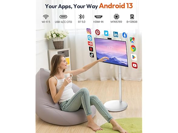 32" Portable Smart TV on Wheels