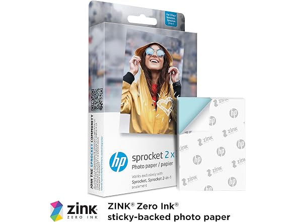 HP Sprocket 2x3" Premium Zink Sticky Back Photo Paper