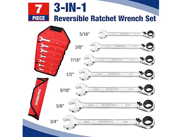 WORKPRO 7pc Reversible Ratchet Set