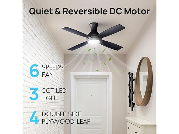 Consciot 52 Inch Ceiling Fan With Lights, Modern Black