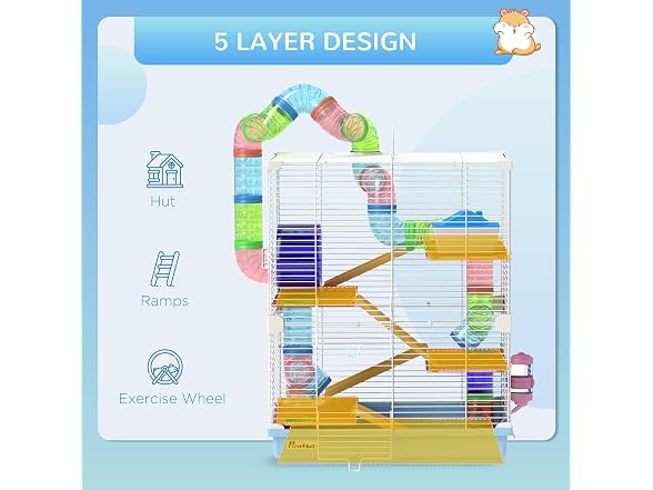 PawHut 18" 5 Tier Hamster Cage with Tubes and