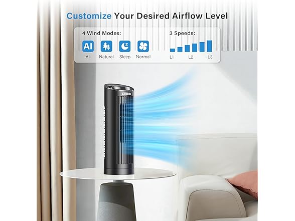 13" Bladeless Tower Fan with 3 Speeds