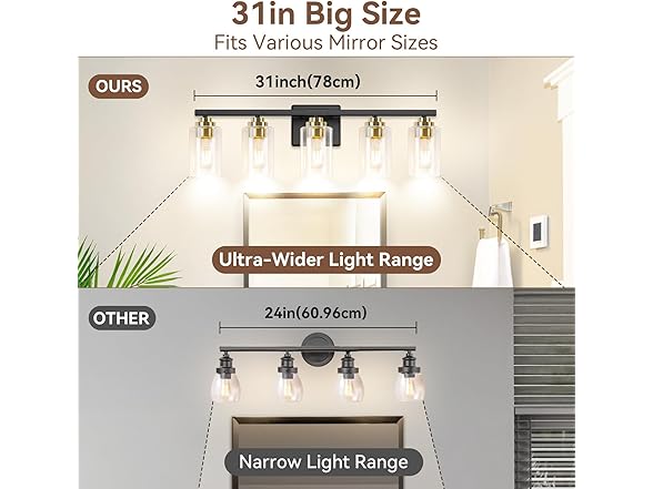 5-Light Bathroom Light Fixtures, 31" Modern Vanity