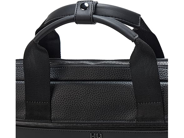 HUGO, Stacked Logo Leather Briefcase, black gloss, PCE.