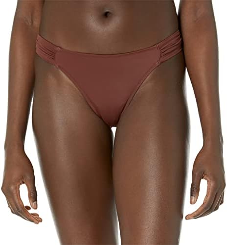 Amazon Essentials Women's Side Tab Bikini Swimsuit Bottom, Deep Brown, Large