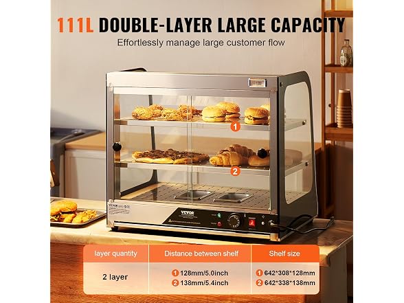 2-Tier Commercial Food Warmer Display, 850W Food