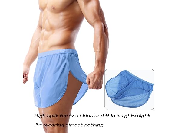 Zonbailon Men (3XL) Sexy Mesh Split Side Shorts