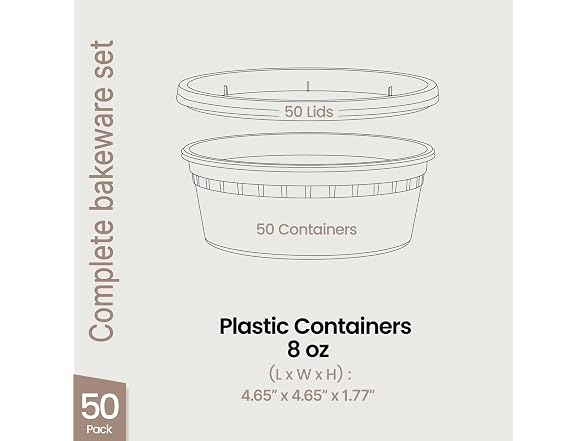 Plastic Deli Containers with Lids 8 oz (Pack of 50) 