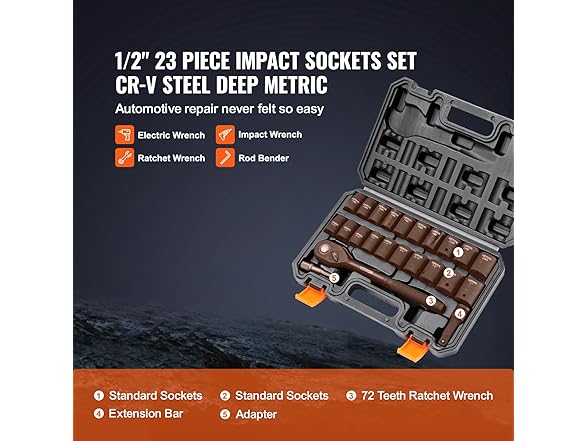 VEVOR Impact Socket Set with 1/2" Drive