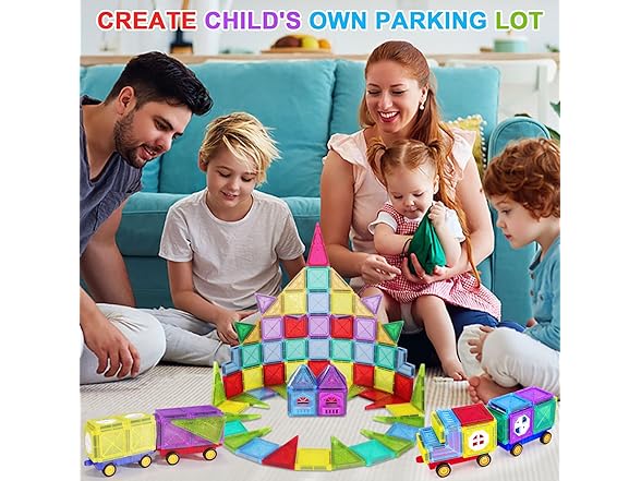 ShowyLive Magnetic Tiles 110PCS Set with 2 Cars