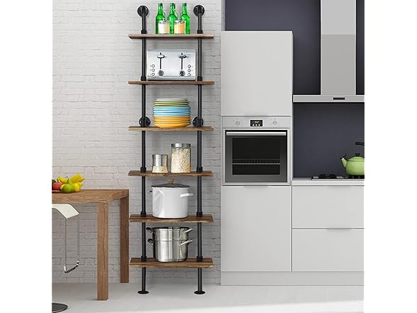 Hysache 6-Tier Pipe Shelves, 82 inch Wall-Mounted Bookshelf 