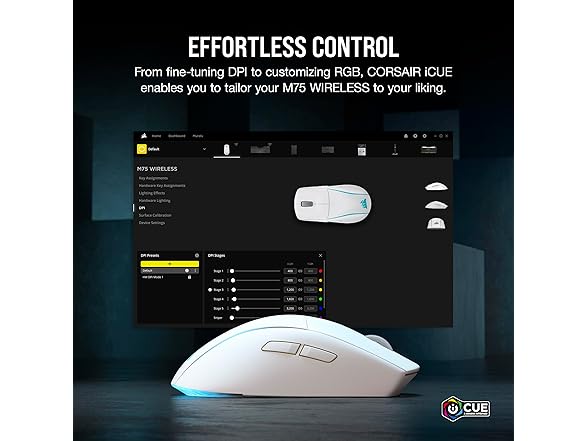 Corsair M75 Wireless RGB Gaming Mouse, White