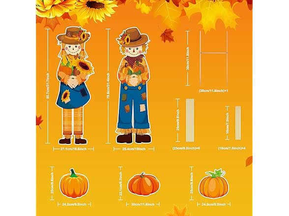 Lecheme Fall Yard Signs 5 PCS Scarecrow