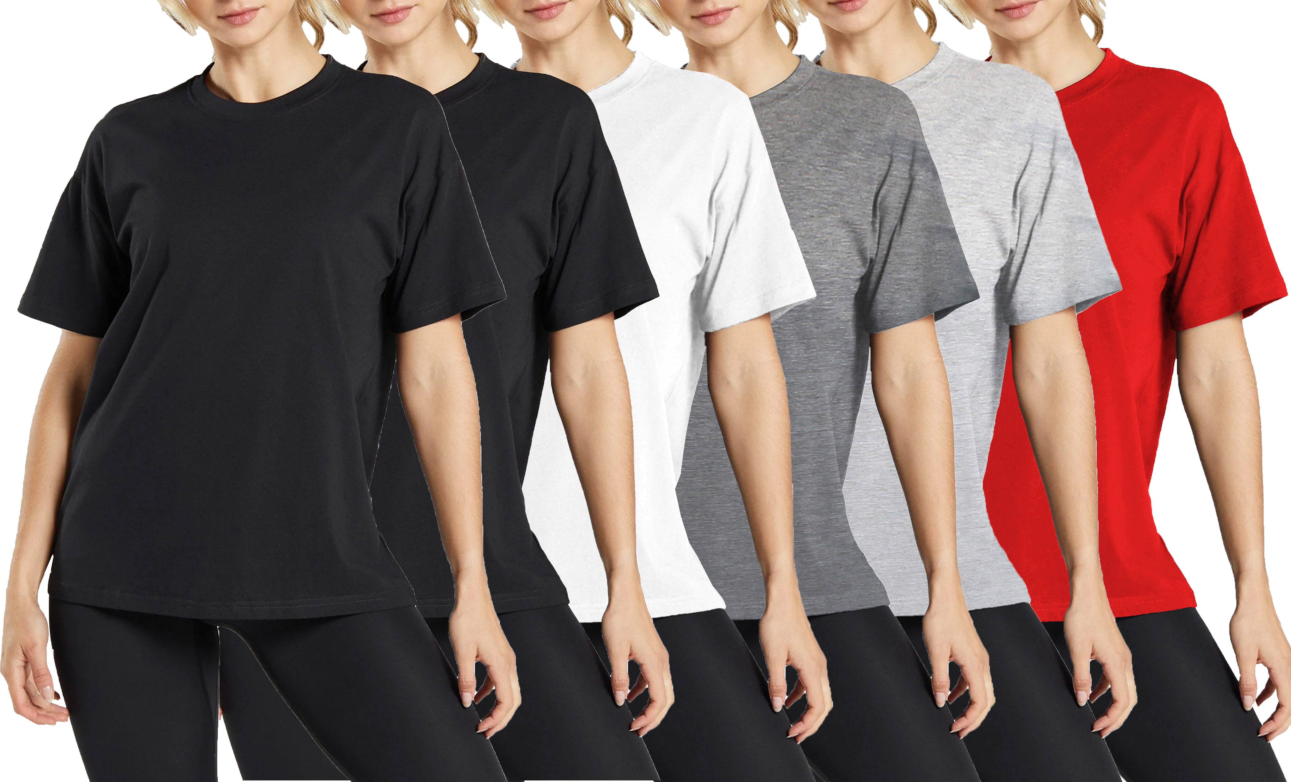6Pk Womens Loose Fit S/S Crew Neck Tee - Gallery 11