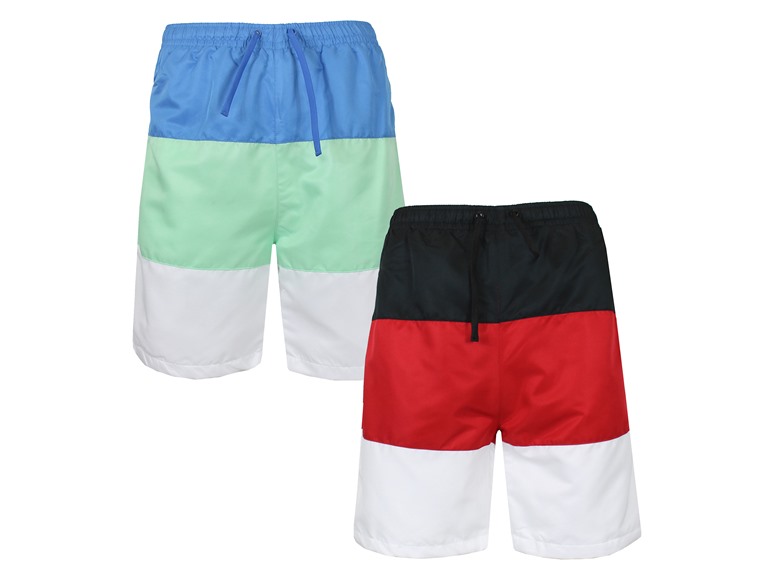 Men's 2-Pack Quick Dry Swim Board Shorts With Color Panel Patch Design (Sizes, S-2XL)
