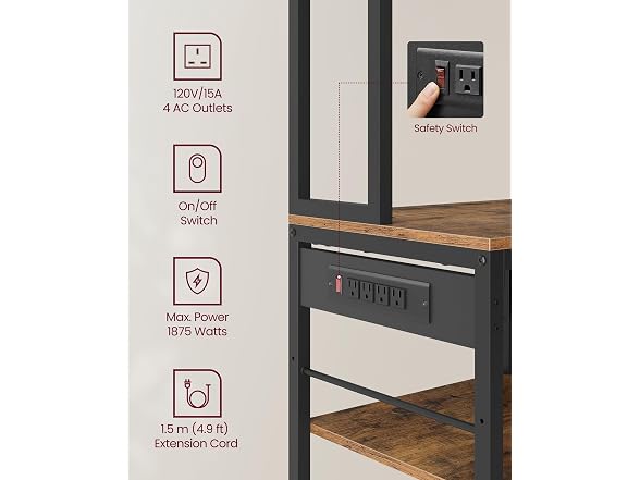 VASAGLE Bakers Rack with Charging Station, Coffee Bar