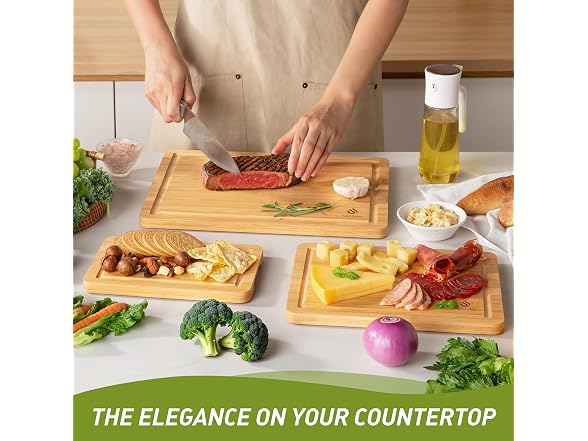 Bamboo Cutting Board Set Non Slip Feet