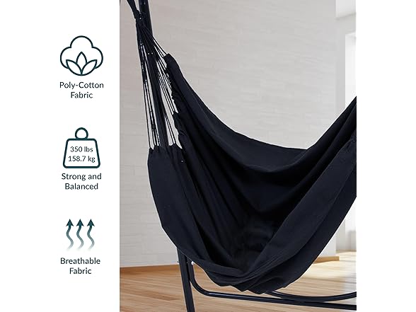 Sunnydaze Patio Hammock Chair with Stand- Black