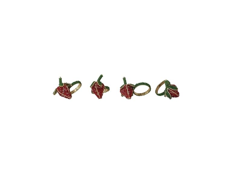Creative Co-Op 4-Piece Glass Beaded Strawberry Napkin Rings