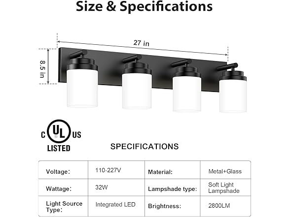 Modern LED 4-Light Bathroom Light Fixture