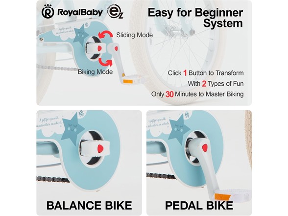 RoyalBaby EZ Kids Bike 18" Convertible Balance to Pedal Bike