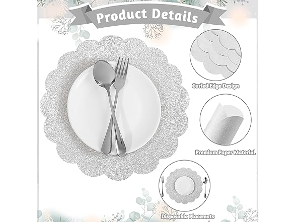 60 Pcs Silver Glitter Paper Placemats