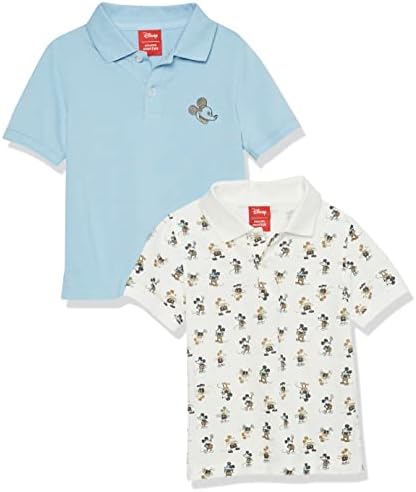 Amazon Essentials Disney | Marvel | Star Wars Boys' Short-Sleeve Pique Polo Shirts, Pack of 2, Mickey Peace, Large