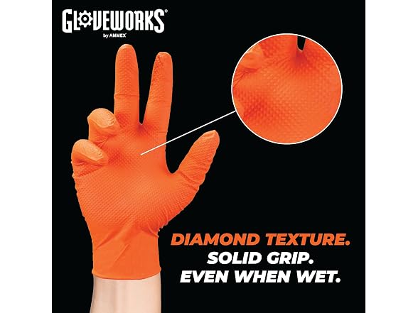 GLOVEWORKS Nitrile Gloves Disposable Orange 8 mil XL