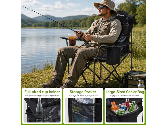 Aohanoi 2 Pack Black Camo Camping Chairs