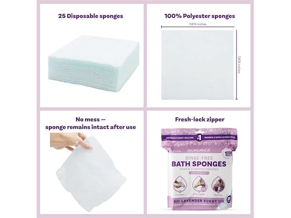 Scrubzz No Rinse Bathing Wipes Lavender 2pk
