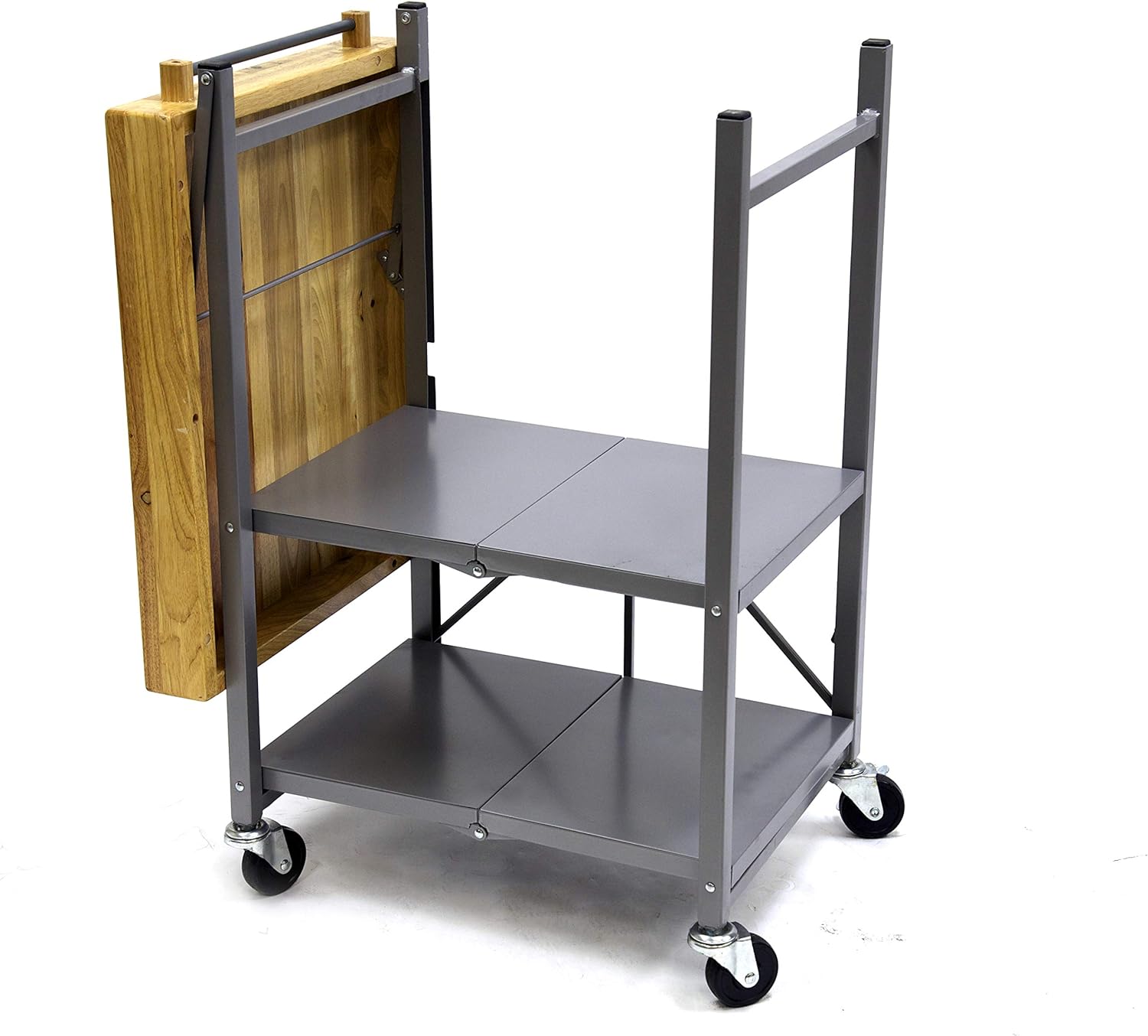 Origami Foldable Wheeled Steel Frame Wood Top Cart - Gallery 10