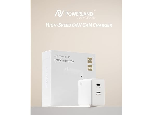 POWERLAND 65W GaN Dual USB-C Foldable Fast Charger