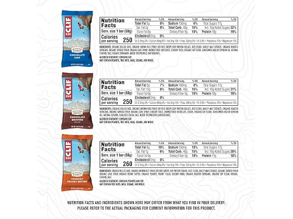 CLIF BAR - Variety Pack - 6 Flavors - 16 Pack