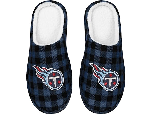 TENNESSEE TITANS (Large) Sherpa Lined Buffalo Check Slippers