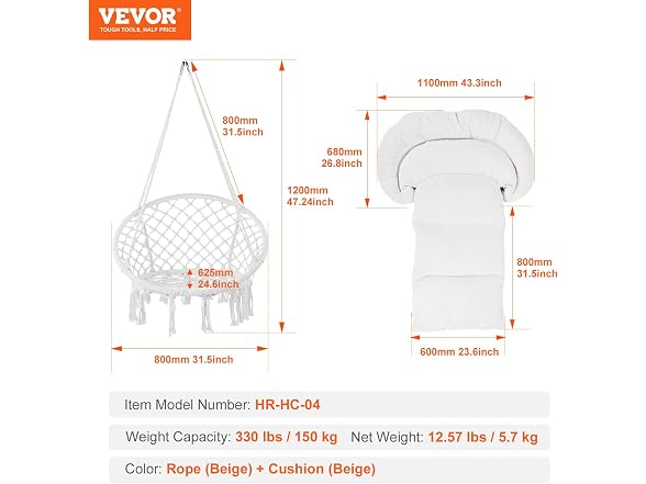 Hanging Hammock Swing Chair, 330 Lbs Capacity