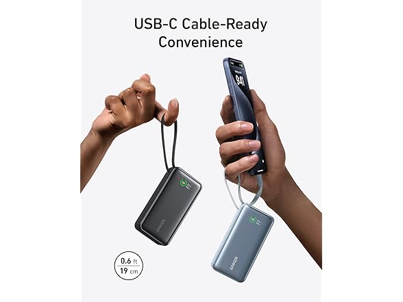 Anker 20,000mAh Portable Charger with Built-in USB-C Cable, (Open Box)