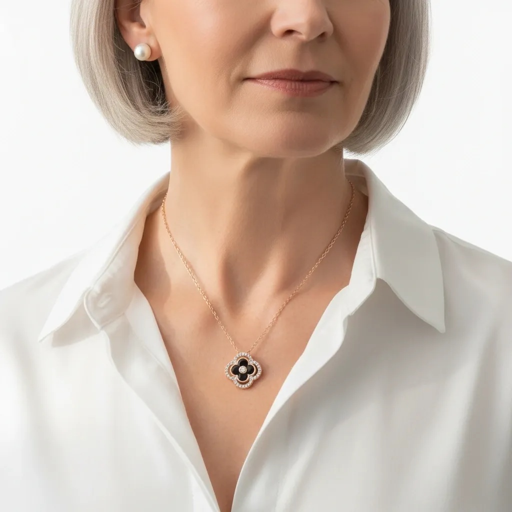 Full CZ Halo Clover Necklace - Gallery 10