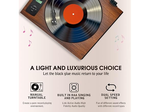 Herneum Record Player Bluetooth, Vintage