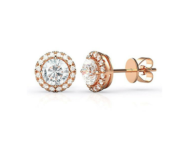 AAA IGT-DAAS-DES246-R Sterling Silver Halo Stud Earrngs Rose Gold