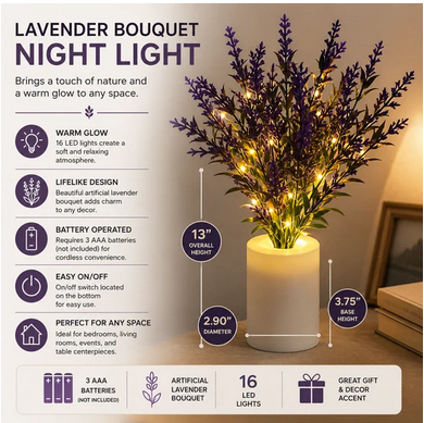 Battery Operated Artificial Lavender Flower Bouquet Nt Light - Gallery 4