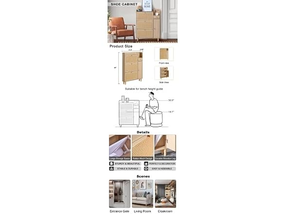 GIA 4-Door Rattan Storage Cabinet
