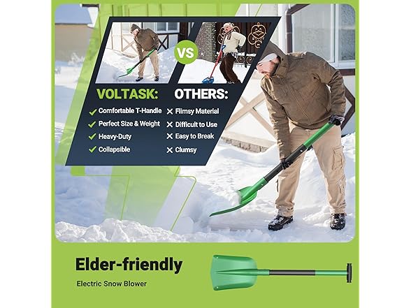 VOLTASK 31'' Compact Snow Shovel with Ice Scraper