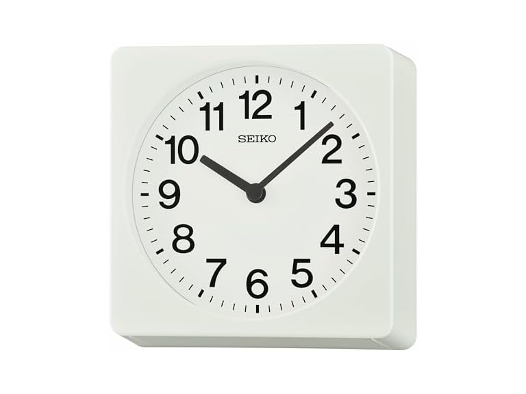 SEIKO QXA860WLH Square Non Ticking Wall Clock, White, 7.7 Inches