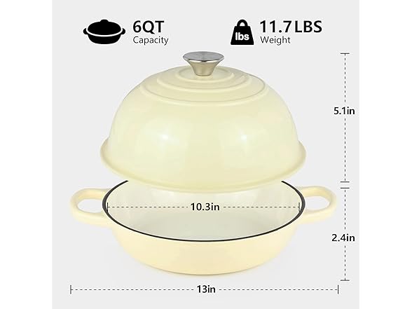 6QT Bread Dutch Oven Pot with Lid