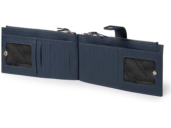 Leather Bifold Wallet Navy Blue RFID